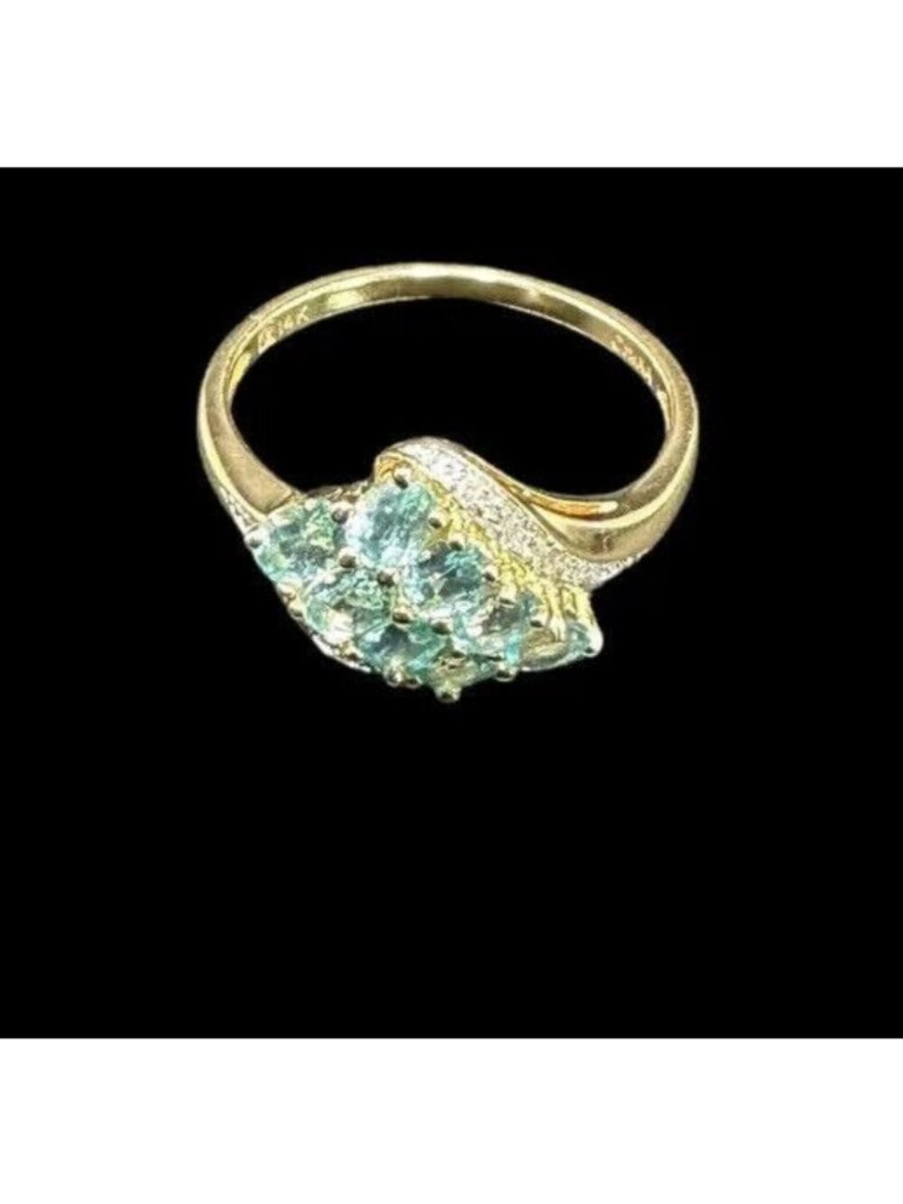 Michelle Albala 14k Ring Pronged Sky Blue Topaz And Pave Diamond Size 10 Signed